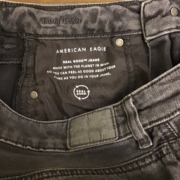 American Eagle 4 Mom Jeans Women’s High Rise Washed Black Distressed Ripped - Picture 7 of 10